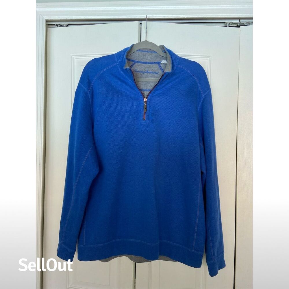 Tommy Bahama Men's Reversible 1/4 Zip Sweater Blue/Gray Size L